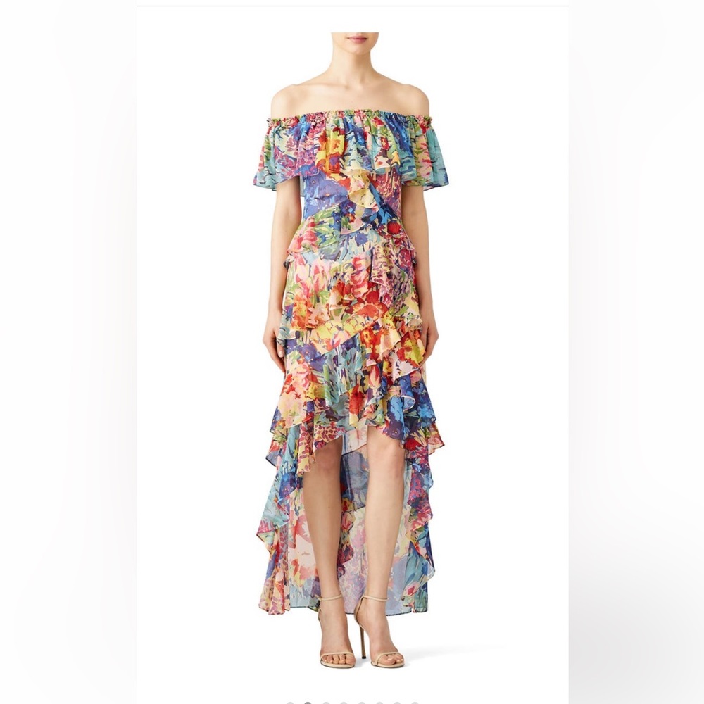 Badgley Mischka Multi Floral High Low Maxi